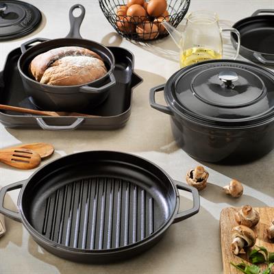 Schafer Guss Chef Döküm Derin Tencere 20Cm-2 Parça-Gri