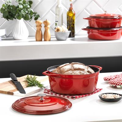 Schafer Guss Chef Döküm Derin Tencere 24Cm-2 Parça-Kırmızı