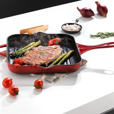Schafer Guss Chef Döküm Kare Grill Tava 28x28Cm-1 Parça-Kırmızı