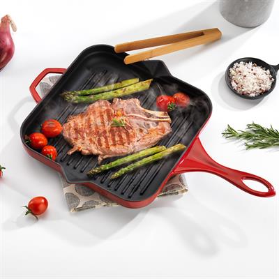 Schafer Guss Chef Döküm Kare Grill Tava 28x28Cm-1 Parça-Kırmızı