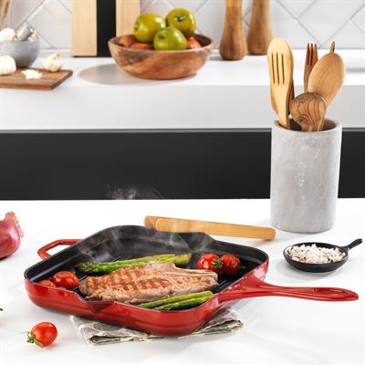 Schafer Guss Chef Döküm Kare Grill Tava 28x28Cm-1 Parça-Kırmızı