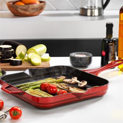 Schafer Guss Chef Döküm Kare Kızartma Tavası 28x28 Cm-Kırmızı