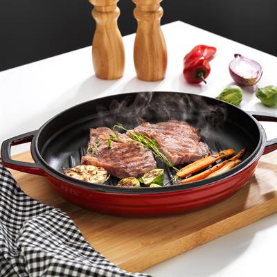 Schafer Guss Chef Döküm Yuvarlak Grill Tava Çift Kulplu 28Cm-1 Parça