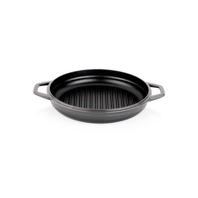 Schafer Guss Chef Döküm Yuvarlak Grill Tava Çift Kulplu 28Cm-1 Parça-Gri
