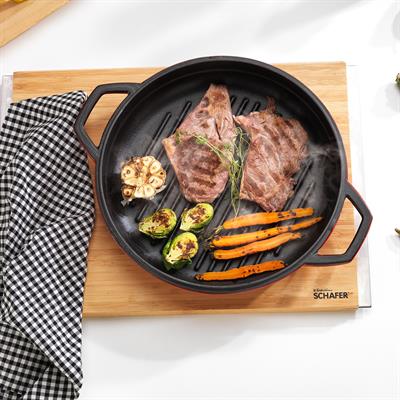 Schafer Guss Chef Döküm Yuvarlak Grill Tava Çift Kulplu 28Cm-1 Parça