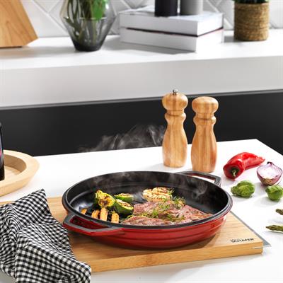 Schafer Guss Chef Döküm Yuvarlak Grill Tava Çift Kulplu 28Cm-1 Parça