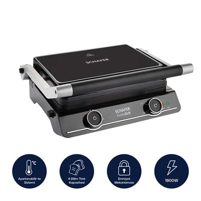 Schafer Gusto Grill Izgara Ve Tost Makinesi-Siyah
