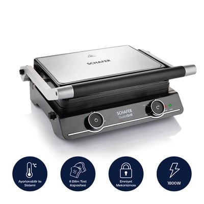 Schafer Gusto Grill Izgara Ve Tost Makinesi-Inox