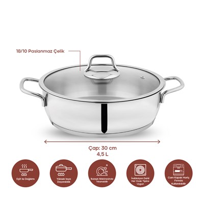Schafer Held Çelik Basık Tencere 30 Cm-2 Parça-Inox