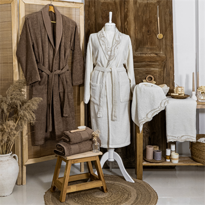 Schafer Home Azur Dantelli Banyo Seti 6 Parça - Ekru/Bej