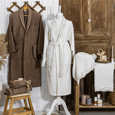 Schafer Home Azur Dantelli Banyo Seti 6 Parça - Ekru/Bej