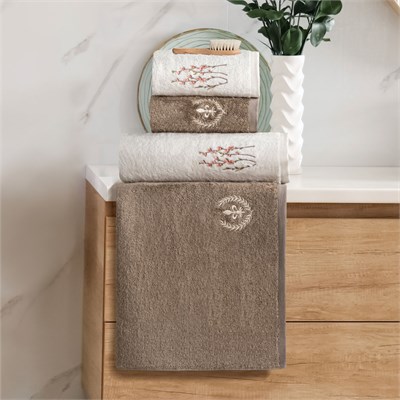 Schafer Home Diana Bambu Nakışlı Banyo Seti 6 Parça-Krem/Bej