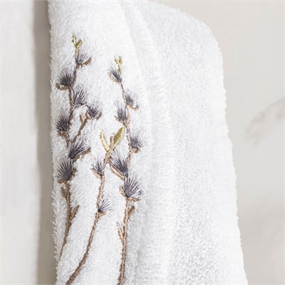 Schafer Home Diana Bambu Nakışlı Banyo Seti 6 Parça-Beyaz/Gri