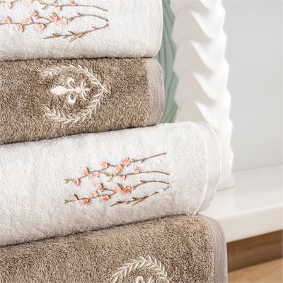 Schafer Home Diana Bambu Nakışlı Banyo Seti 6 Parça-Krem/Bej