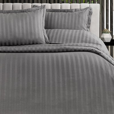 Schafer Home Jody Çift Kişilik 2 cm Çizgi Saten Nevresim Takımı 4 Parça-Gri