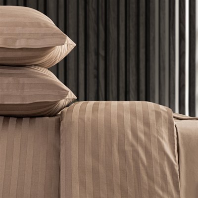 Schafer Home Jody Çift Kişilik 2 cm Çizgi Saten Nevresim Takımı 4 Parça-Kahverengi