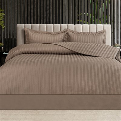 Schafer Home Jody Çift Kişilik 2 cm Çizgi Saten Nevresim Takımı 4 Parça-Kahverengi