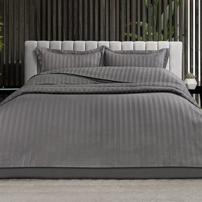 Schafer Home Jody Çift Kişilik 2 cm Çizgi Saten Nevresim Takımı 4 Parça-Gri