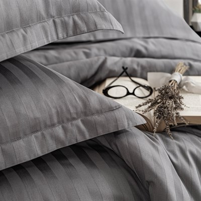 Schafer Home Jody Çift Kişilik 2 cm Çizgi Saten Nevresim Takımı 4 Parça-Gri