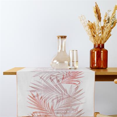 Schafer Home Leaf Poly Linen Runner 45x150-Kiremit