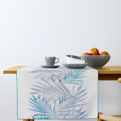 Schafer Home Leaf Poly Linen Runner 45x150-Mavi