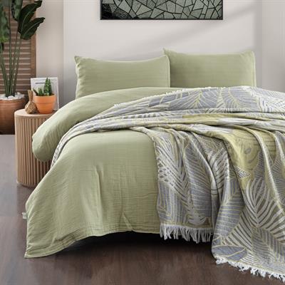 Schafer Home Nature Müslin Yatak Örtüsü Nevresim Seti 5 Parça-Yeşil