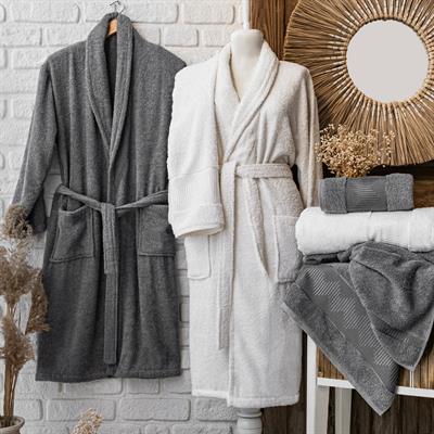 Schafer Home Sally Jakarlı Banyo Seti 6 Parça-Gri/Beyaz