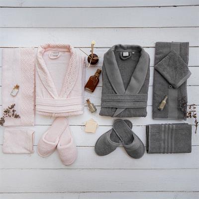 Schafer Home Valentina Dantelli Banyo Seti 9 Parça-Pudra/Antrasit