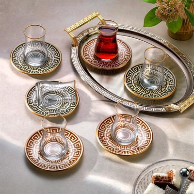 Schafer Keops 6 Kişilik Cam Çay Seti 12 Parça-Asorti