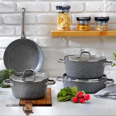Schafer Millard Yanmaz Yapışmaz Tencere Seti 7 Parça-Gri