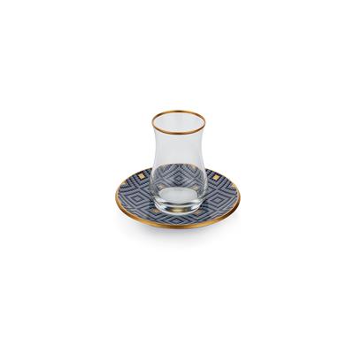 Schafer Mozaik 6 Kişilik Cam Çay Seti 12 Parça-Lacivert