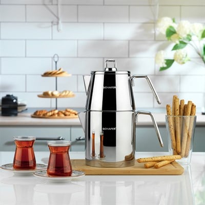 Schafer Napoli Çelik Çaydanlık Takımı 4 Parça-Inox (Büyük Boy)
