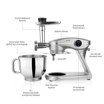 Schafer NeoCast Plus Kıyma Aparatlı Dijital Döküm Stand Mikser-Gümüş