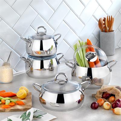 Schafer New Trendy Çelik Tencere Seti 8 Parça-Inox