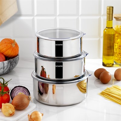 Schafer Practi XL 3 Lü Çelik Saklama Kabı (16/18/20 Cm) 6 Parça-Inox