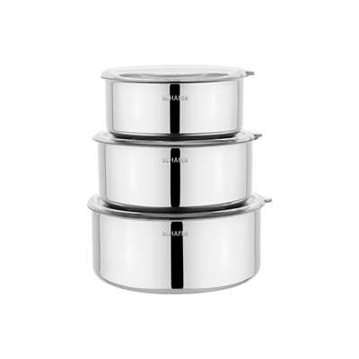 Schafer Practi XL 3 Lü Çelik Saklama Kabı (16/18/20 Cm) 6 Parça-Inox
