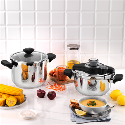 Schafer Pratikmatik 4 Parça Düdüklü Tencere Seti 4+6,5 L-Siyah/Gri