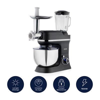 Schafer Prochef Master Multi Kıyma ve Sürahi Blender Aparatlı Stand Mikser 5 L-Spray Boyalı Antrasit