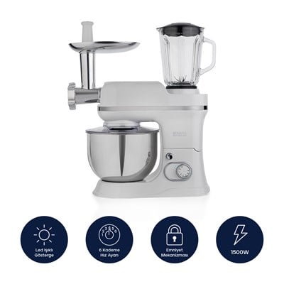 Schafer Prochef Master Multi Kıyma ve Sürahi Blender Aparatlı Stand Mikser 5 L-Beyaz