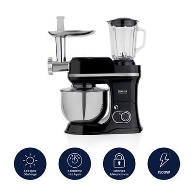 Schafer Prochef Master Multi Kıyma ve Sürahi Blender Aparatlı Stand Mikser 5 L-Siyah