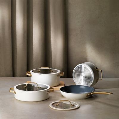 Schafer Sapphire Seramik Tencere Seti 7 Parça-Beyaz/Gold