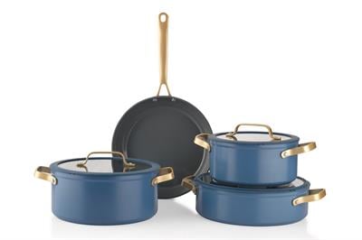 Schafer Sapphire Seramik Tencere Seti 7 Parça-Mavi/Gold