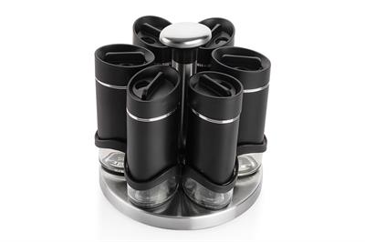 Schafer Silver Touch Döner Standlı Baharat Takımı 7 Parça-Siyah