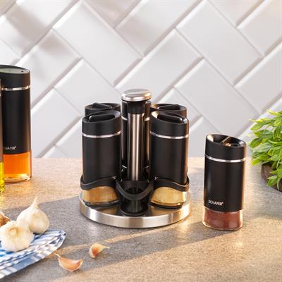Schafer Silver Touch Döner Standlı Baharat Takımı 7 Parça-Siyah