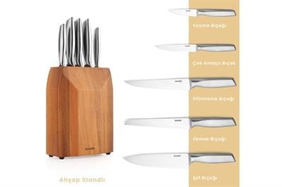 Schafer Solide Ahşap Bıçak Seti 6 Parça-Kahverengi01