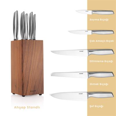 Schafer Solide Ahşap Bıçak Seti 6 Parça-Kahverengi02