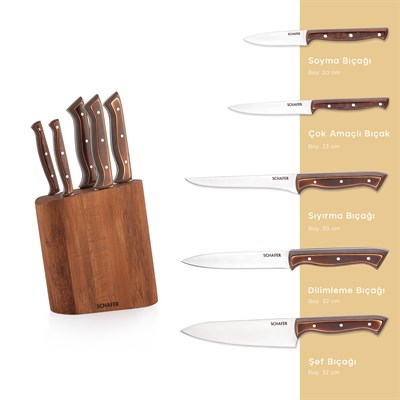 Schafer Solide Wave Bıçak Seti 6 Parça-Kahverengi