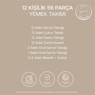 Schafer Superfine Bone Nude Yemek Takımı 56 Parça-Platin