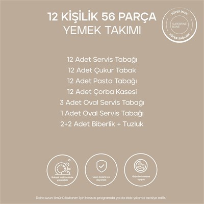 Schafer Superfine Bone Provence Yemek Takımı 56 Parça-Platin