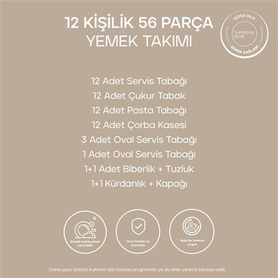 Schafer Superfine Bone Valero Yemek Takımı 56 Parça-Siyah
